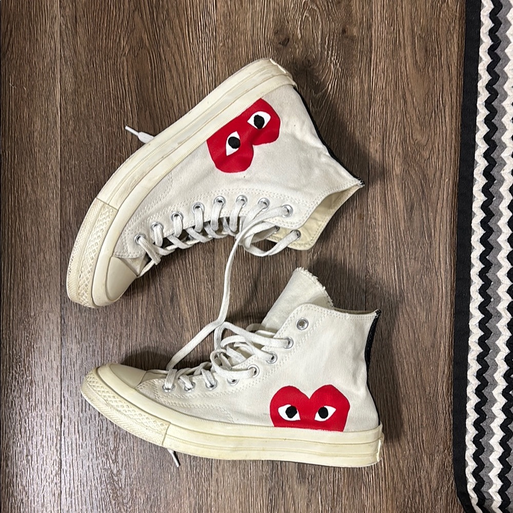 Comme De Garcons Converse High-Top Sneakers with Red Heart Design